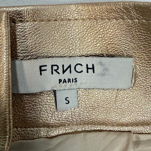 FRNCH Paris Gold Vegan Leather Pencil Skirt Women’s Small Metallic Chic - Picture 8 of 11